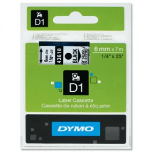 Dymo 43610 Black on Clear Label Tape 6mm x 7m