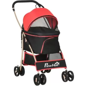 3 In 1 Pet Stroller, Detachable Dog Cat Travel Carriage - Red - Red - Pawhut