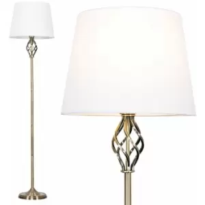 Barley Twist Floor Lamp in Antique Brass with Tapered Shade - White
