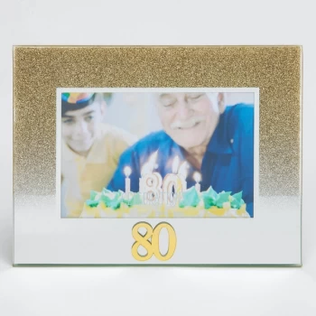 5" x 3.5" Gold Glitter Glass Birthday Frame - 80