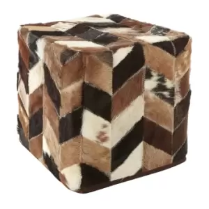 Genuine Cowhide Leather Pouffe in Natural Patchwork