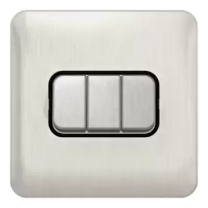 Schneider Electric Lisse Screwless Deco - 3 Gang 2 Way Light Switch, 10AX, GGBL1032BSS, Stainless Steel with Black Insert