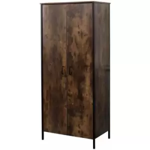 Retro Industrial Style Bedroom Wardrobe with 2 Doors,Storage Unit for Bedroom,Burning Wood Colour,Retro Industrial Style,79x49.5x180cm(WxDxH)