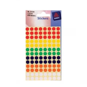 Avery 8mm Self Adhesive Dot Stickers Assorted Colours 560 Labels CardsPackage