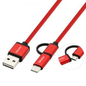 Silvertec 2 In 1 Reversible USB A Male to Micro USB + USB-C TCM-10 (1M) - Red