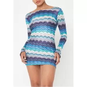 Missguided Abstract Print Crochet Scoop Back Mini Dress - Blue
