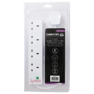 Daewoo 4-Way 3m Extension Lead with Surge Protection - White