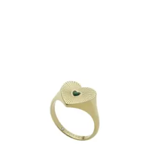 Fossil Gold Tone Green Malachite Heart Signet Ring - K