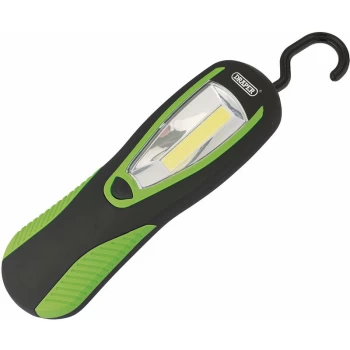 COB LED Work Light with Magnetic Back and Hanging Hook, 3W, 200 Lumens, Green, 3 x AA Batteries Supplied [94520] - Draper