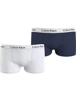 Calvin Klein Boys 2 Pack Logo Waist Trunks - White/Navy, Size Age: 14-16 Years
