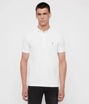 AllSaints Mens Cotton Slim Fit Reform Short Sleeve Three-Button Polo Shirt, White, Size: XXL