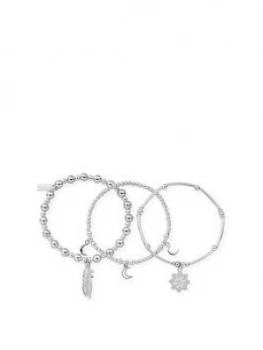 ChloBo Sterling Silver Namaste Stack of 3 Bracelets, Silver, Women