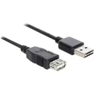 Delock USB cable USB 2.0 USB-A plug, USB-A socket 1m Black Duplex use connector, gold plated connectors, UL-approved 83370