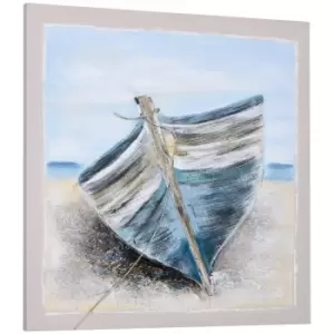 Hand-Painted Wall Art, Canvas Painting Beach Boat for Living Room, 90 x 90 cm