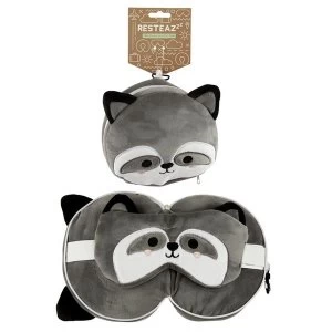 Relaxeazzz Plush Cutiemals Raccoon Round Travel Pillow & Eye Mask