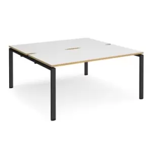 Bench Desk 2 Person Rectangular Desks 1600mm White/Oak Tops With Black Frames 1600mm Depth Adapt
