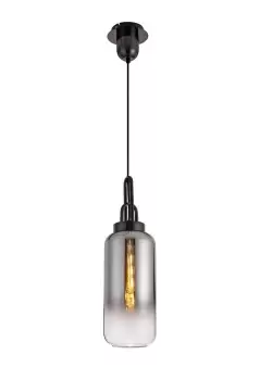 1 Light Ceiling Pendant E27 With 30cm Cylinder Glass, Black Chrome, Matt Black, Smoked, Clear
