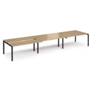 Bench Desk 6 Person Rectangular Desks 4800mm With Sliding Tops Oak Tops With Black Frames 1200mm Depth Adapt