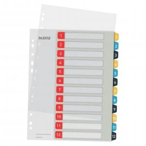 Leitz Cosy 1-12 Printable Index - PP 12 coloured tabs printed 1-12 -
