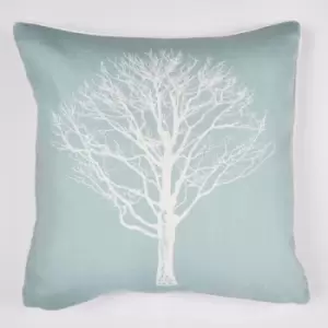 Woodland Trees Print 100% Cotton Filled Cushion, Duck Egg, 43 x 43cm - Fusion
