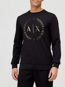 Armani Exchange Gold AX Circle Logo Sweatshirt Black Size L Men