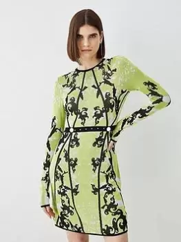 Karen Millen Embellished Slinky Knitted Mini Dress - Green, Size L, Women