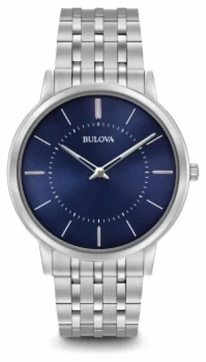 Bulova Mens Ultra Slim Stainless Steel Bracelet Blue Dial Watch