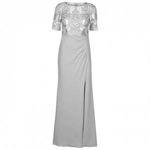 Adrianna Papell Embroidered Long Dress - SILVER MULTI