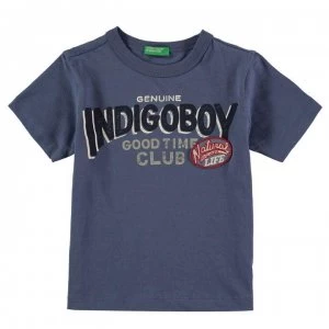 Benetton Child Boys Short Sleeve Logo T-Shirt - Blue