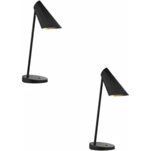 2 pack Matt Black Angled Table Lamp - Adjustable Head - Modern Desk Task Light