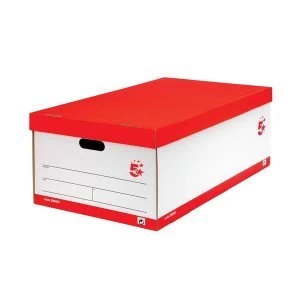 5 Star Office Jumbo Storage Box Red and White FSC Pack of 5
