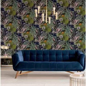 Dutch Wallcoverings - Wallpaper Passion Flower Navy and Green