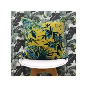 Riva Paoletti Amazon Jungle Faux Velvet Cushion Cover, Teal, 55 x 55 Cm