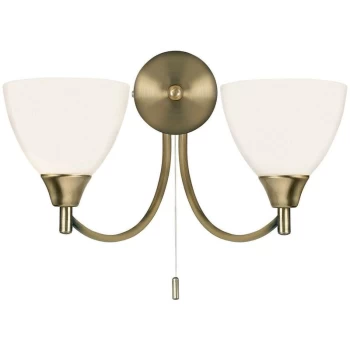 Endon Collection Lighting - Endon Alton - 2 Light Indoor Wall Light Antique Brass with Opal Glass, E14