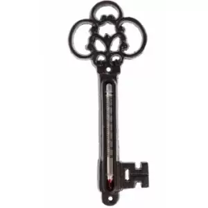 Brown Wall Mounted Cast Iron Decorative Key Thermometer - Brown - Homescapes