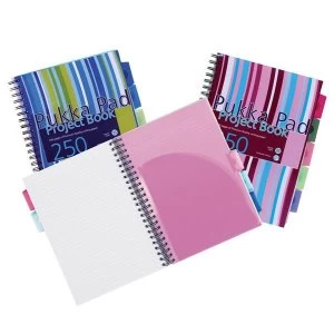 Pukka Pad A4 Project Book Wirebound Plastic Ruled 5-Divider 250 Pages 80gsm Assorted Pack 3