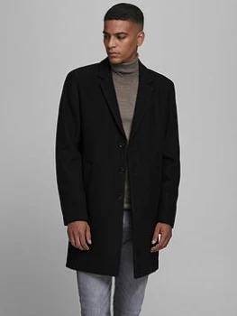 Jack & Jones Moulder Wool Mix Coat, Black, Size 2XL, Men