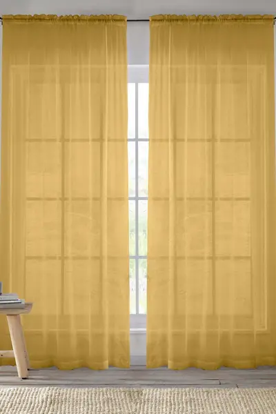 Enhanced Living Sheer Plain Woven Voile Slot Top Curtain Panel Pair Gold