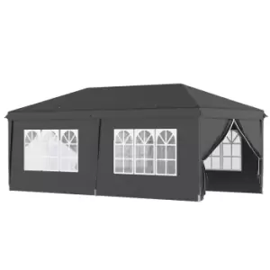 Outsunny 3 x 6m Pop Up Gazebo with Sides and Windows, Height Adjustable Party Tent with Storage Bag for Garden, Camping, Event, Black