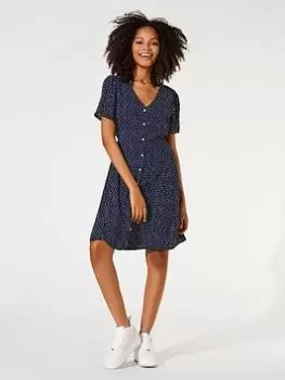Only Button Down Printed Dress - Navy, Size 34, Women