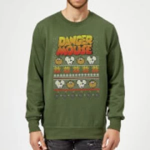 Danger Mouse Pattern Knit Sweatshirt - Forest Green - XXL