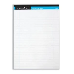 Cambridge Legal Pad Perforated Tear-off Feint Ruled with Margin 100pp A4 White Ref 100080159 Pack 10
