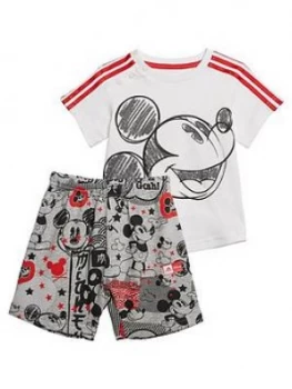 adidas Infant Mickey Mouse Summer Set - White/Grey, White, Size 0-3 Months