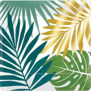Key West Square Metallic Palm Leaf Paper Plates (Pack Of 8)