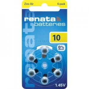 Renata Hearing Aid PR70 Button cell ZA10 Zinc air 105 mAh 1.4 V 6 pc(s)