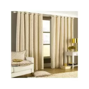 Paoletti Belmont Chenille Jacquard Woven Lined Eyelet Curtains, Beige, 66 x 90 Inch