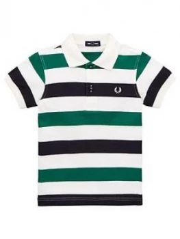 Fred Perry Boys Striped Short Sleeve Polo Shirt - White, Size 5-6 Years