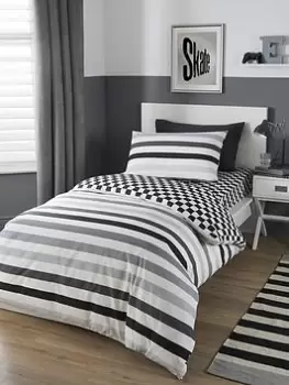 Bedlam Beckette Stripe Monochrome Duvet Cover Set, Black, Size Double