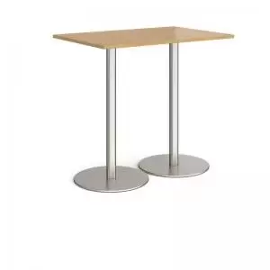 Monza rectangular poseur table with flat round brushed steel bases