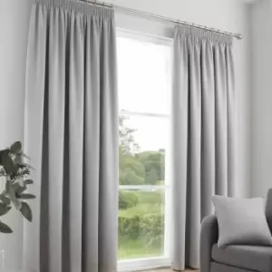 Fusion Galaxy Plain Dyed Triple Woven Thermal Pencil Pleat Lined Curtains, Silver, 90 x 90 Inch